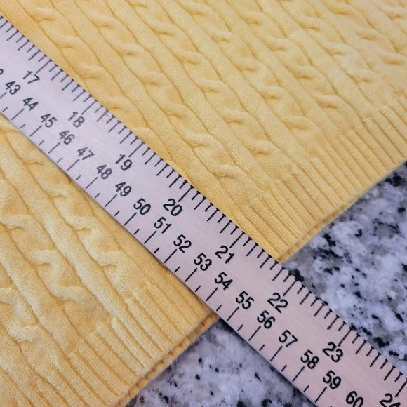 Tommy Hilfiger Womens Yellow Cable Knit V-Neck Sweater Size Large Preppy - Picture 9 of 12